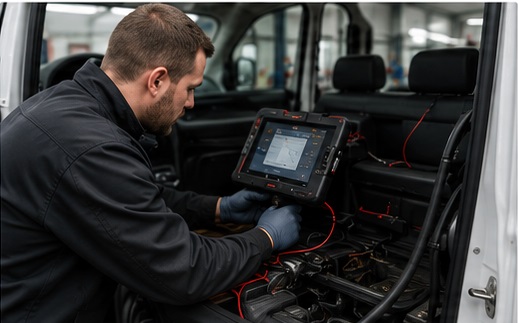 Technician diagnosing a Citroën Relay engine