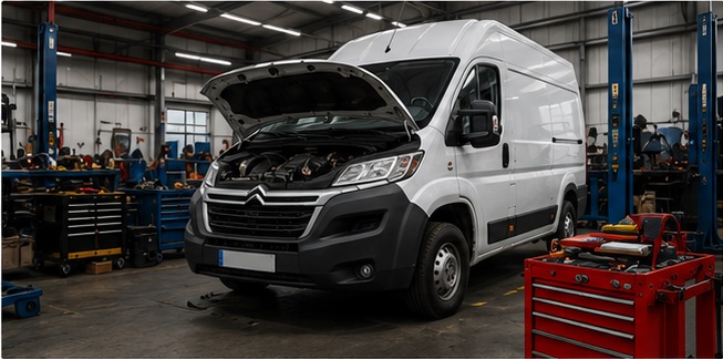 Citroën Relay in an engine workshop